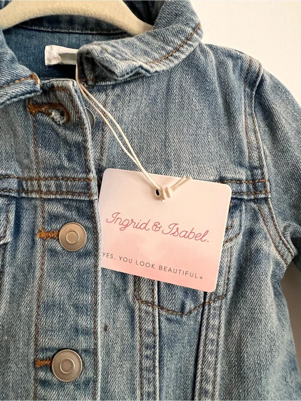 Ingrid & Isabel Light Blue Denim Jacket with Red 'BABE' Patch